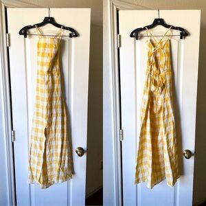 Reformation Dress Nia Linen Open-Back Cut-Out Picnic Midi Dandelion Check 4 NWT